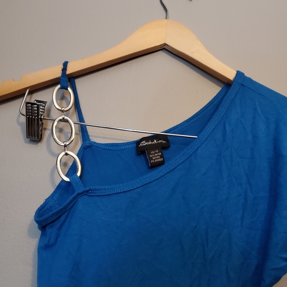 Seduction Blue One Shoulder Shirt - Size XS - Picture 2 of 4